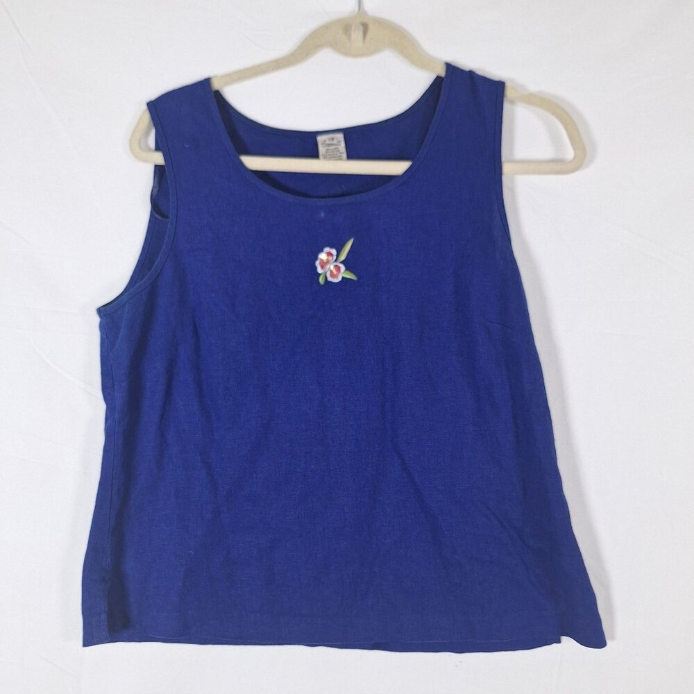 Linen Blend Purple Sleeveless Floral Embroidered Shirt size 12